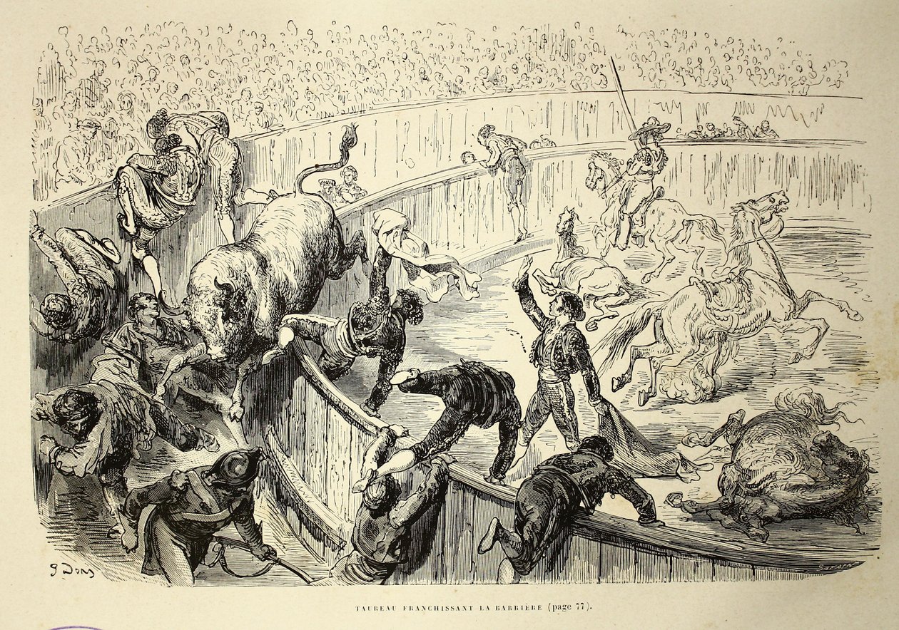 Bull Jumping the Barrier by Gustave Dore