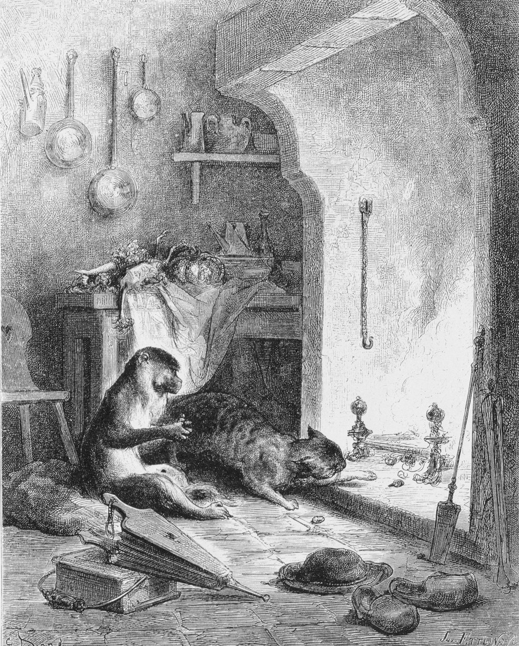 The Monkey and the Cat by Gustave Dore