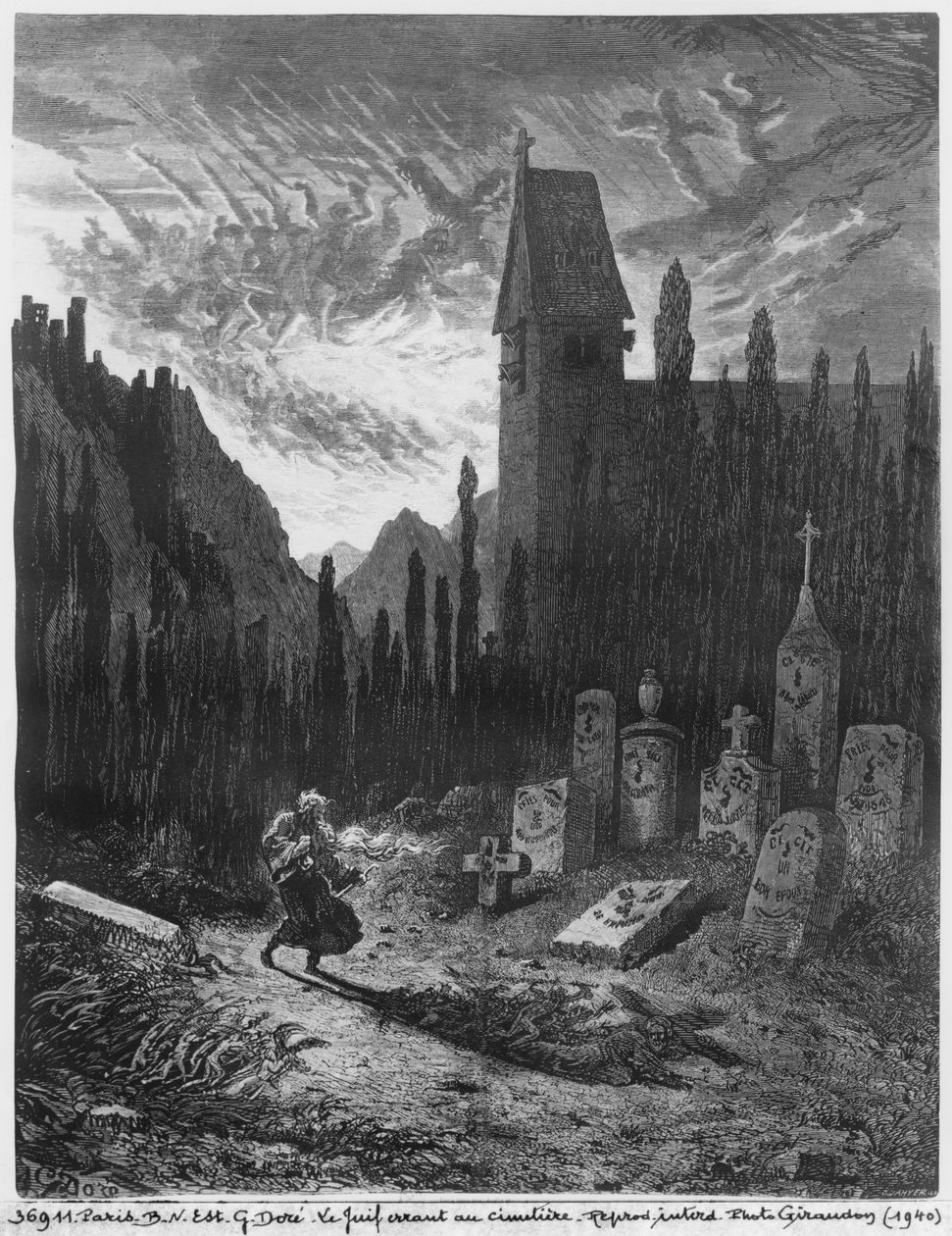 The Wandering Jew in the Cemetery (engraved by Octave Jahyer) by Gustave Dore