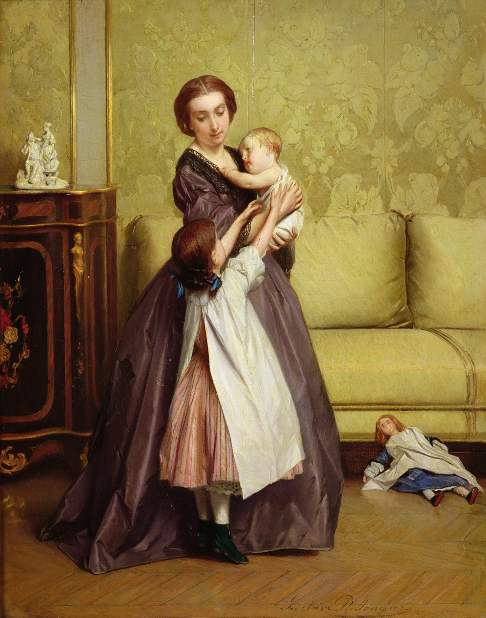 Young Mother with her Children in a Salon by Gustave Léonard de Jonghe