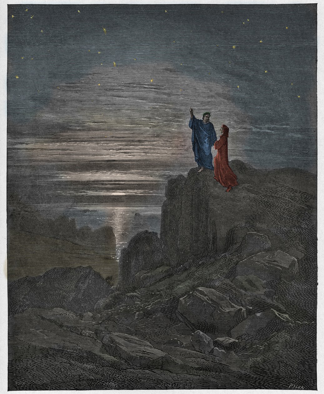Inferno, Canto 34: The poets emerge from hell (illustration from The Divine Comedy) by Gustave after Dore