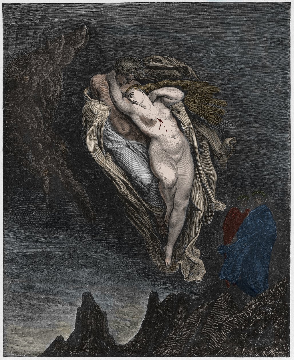 Inferno, Canto 5: The souls of Paolo and Francesca (illustration from The Divine Comedy) by Gustave after Dore