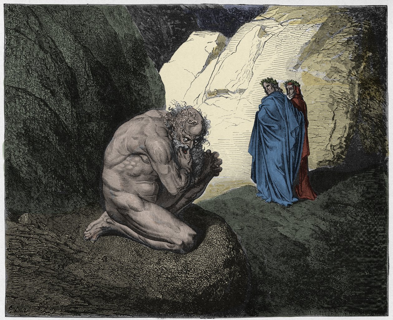 Inferno, Canto 7: Virgil rebukes Plutus at the entrance to the fourth circle (illustration from The Divine Comedy) by Gustave after Dore