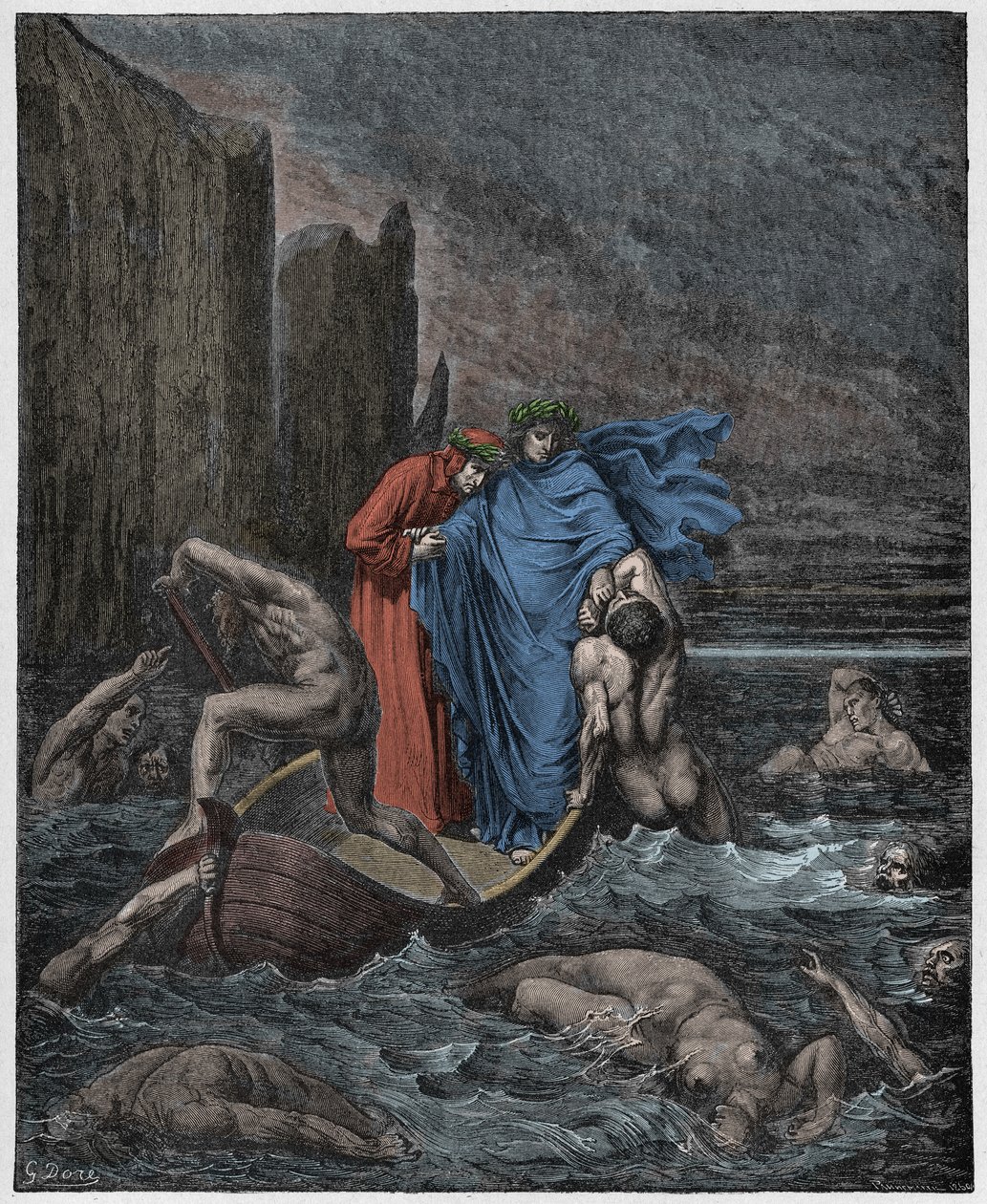 Inferno, Canto 8: The soul of the Florentine Philippo Argenti accosts the poets on the Styx (illustration from The Divine Comedy) by Gustave after Dore