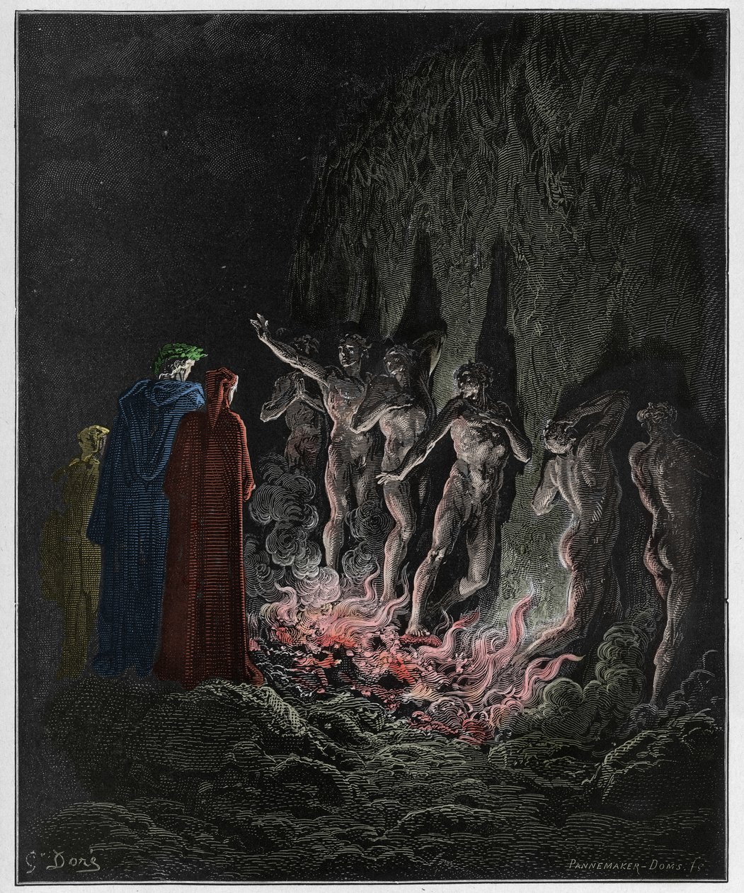 Purgatorio, Canto 25: The lustful pass through fire in the seventh circle (illustration from The Divine Comedy) by Gustave after Dore