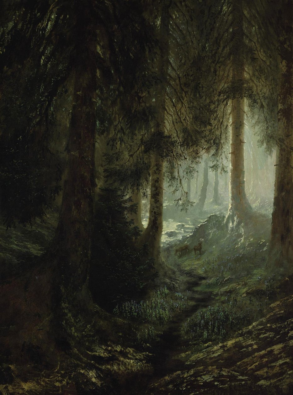 Deer in a Forest Landscape by Gustave Dore