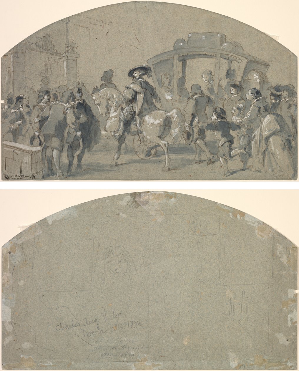 Street Scene (recto); Sketches (verso) by Gustave Dore