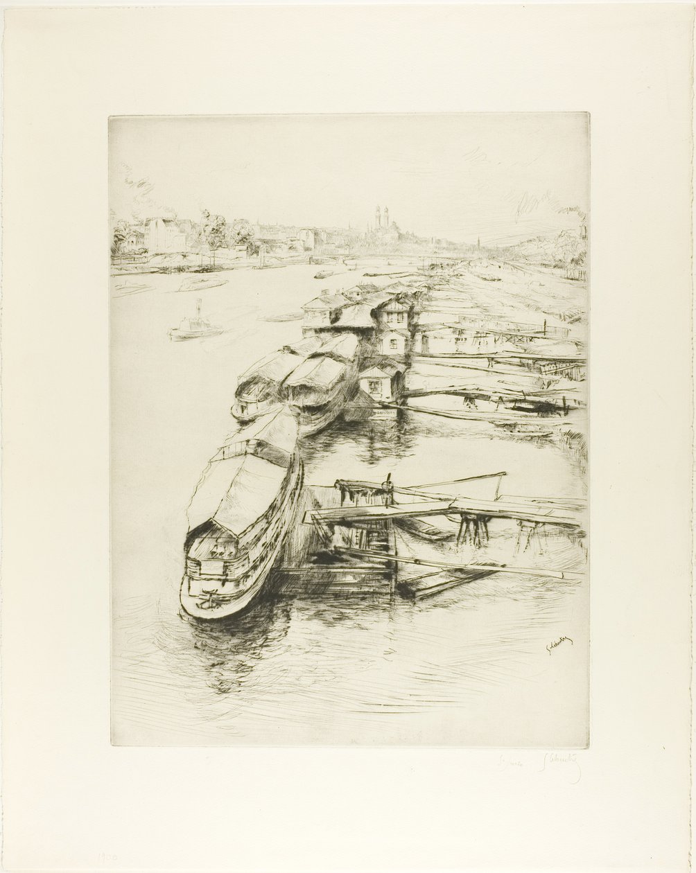 Barges at Auteuil by Gustave Leheutre
