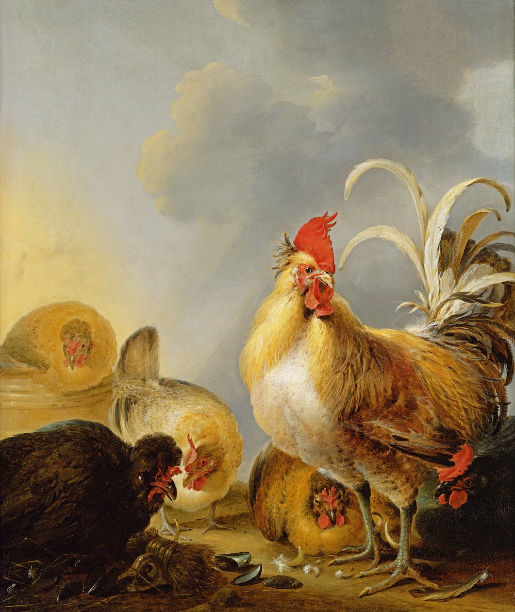 A Group of Farmyard Fowl by Gysbert Hondecoeter