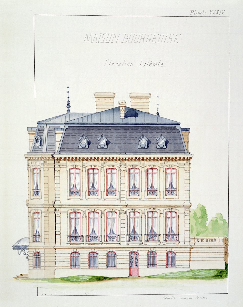 Side elevation of a house for the Bourgeoisie, plate XXXIV from a folio of designs by H. Monnot