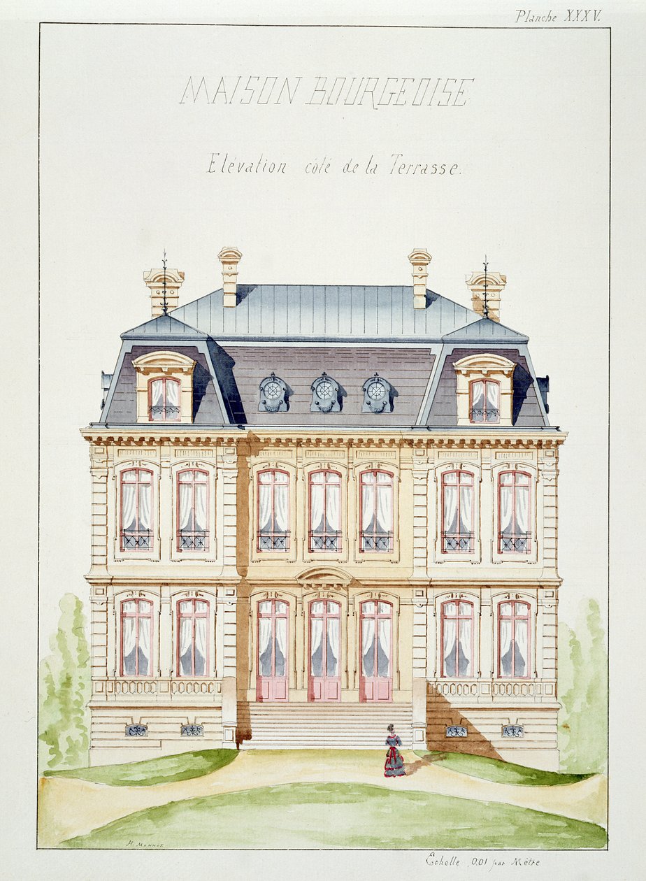 Terrace Elevation of a House for the Bourgeoisie, Plate XXXV, from a Folio of Designs by H. Monnot