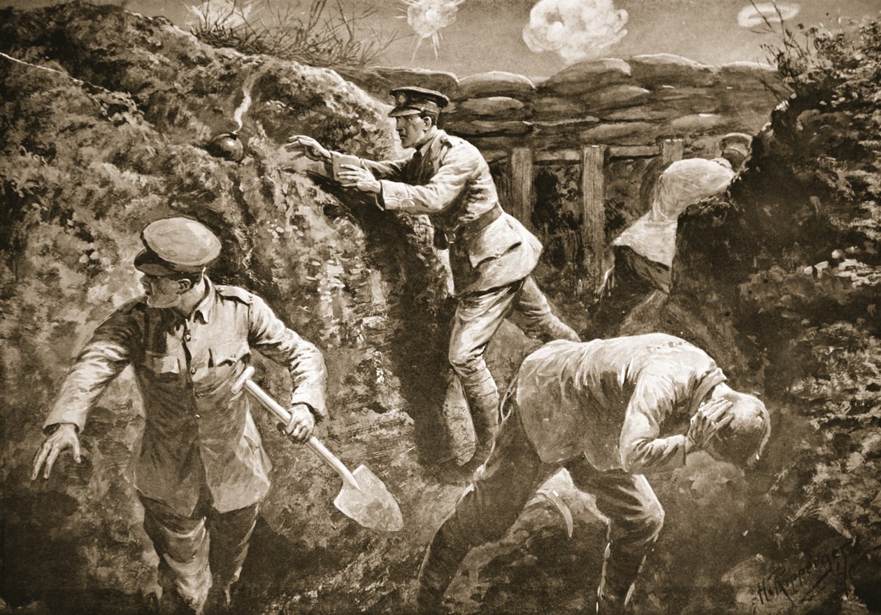 Second-Lieutenant Rochfort Picks Up a Bomb Which Was About to Explode and Hurls It from the Trench by H. Ripperger