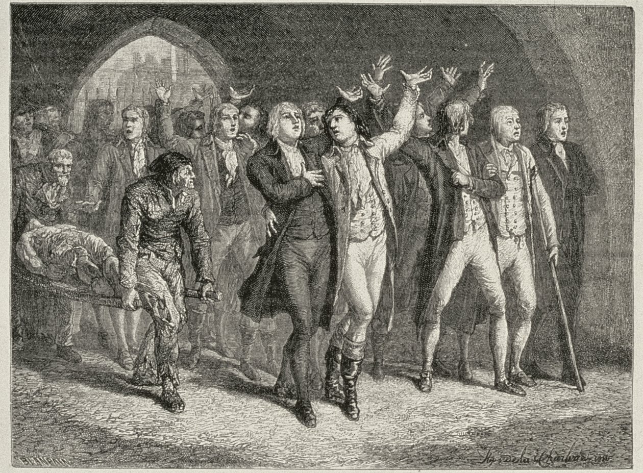 Girondins Leave the Revolution Tribunal, engraved by Blanpain by H. de la Charlerie