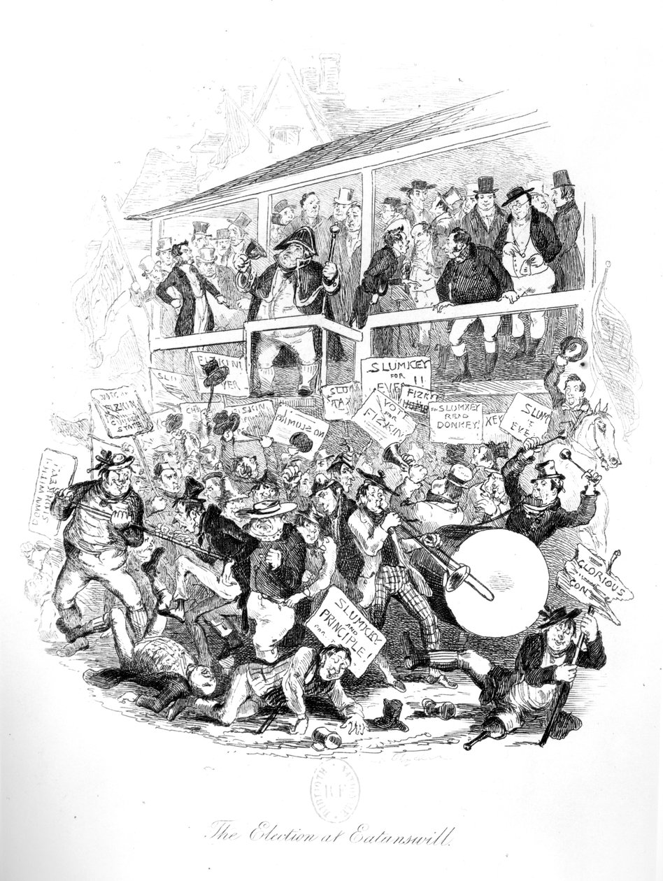 Mr Pickwick on Election Day at Eatenswill, illustration from 