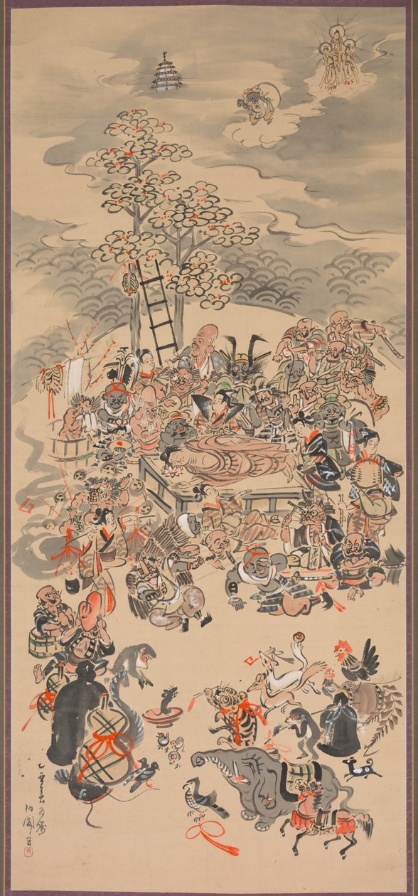 Parinirvana with Otsu-e Subjects, 1800s by Hakuen