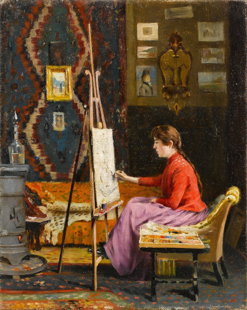 Girl Painter and Her Studio by Halil Pasa