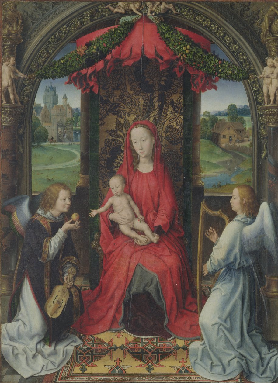 Madonna and Child Enthroned with Two Angels, 1490-91 by Hans Memling