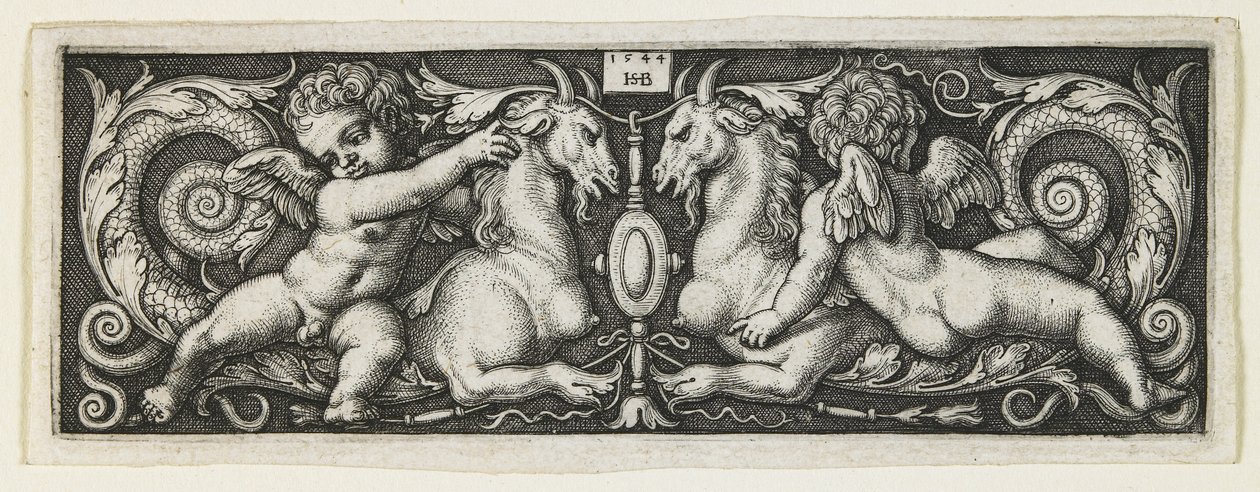 Ornament with Two Genii Riding on Two Chimeras, 1544 by Hans Sebald Beham