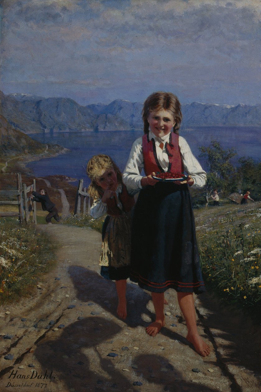 Two Sisters with Strawberries by Hans Andreas Dahl