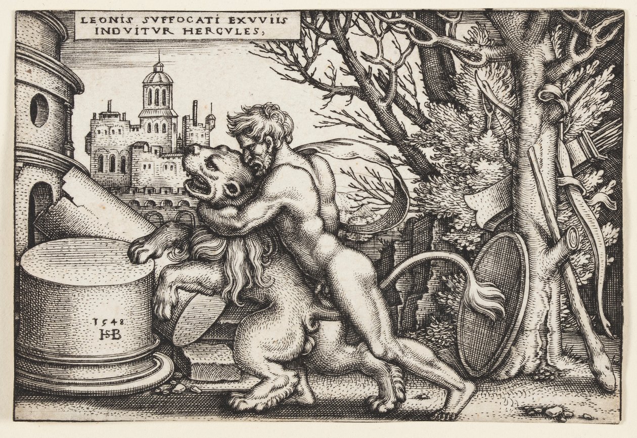 Hercules and the Nemean Lion by Hans Sebald Beham