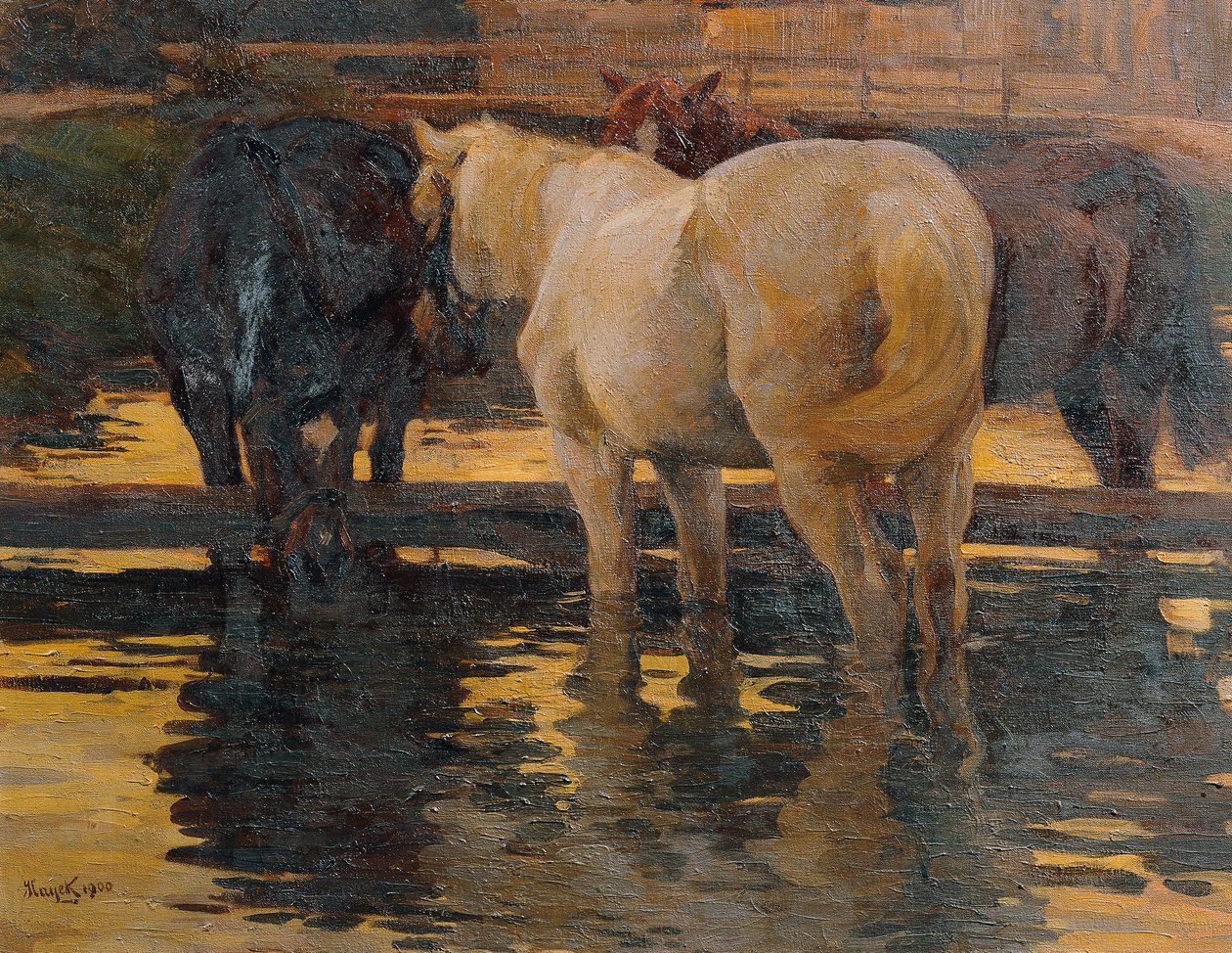 Horses in the Watering Place by Hans von Hayek