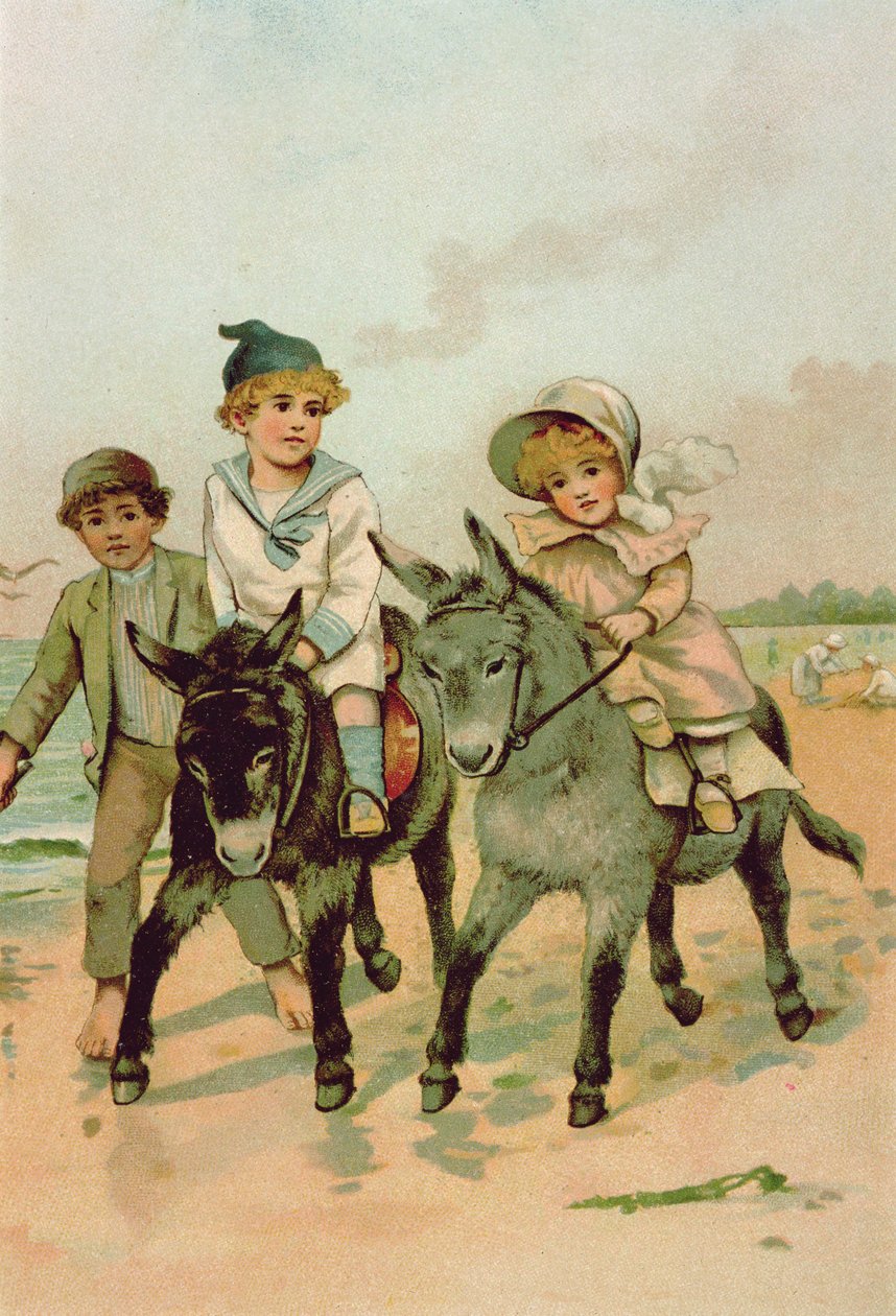 Children Riding Donkeys at the Seaside by Harriet M. Bennett