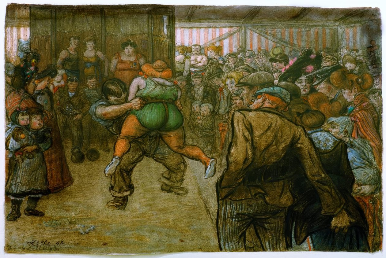 Wrestling Match in the Show Booth by Heinrich Zille