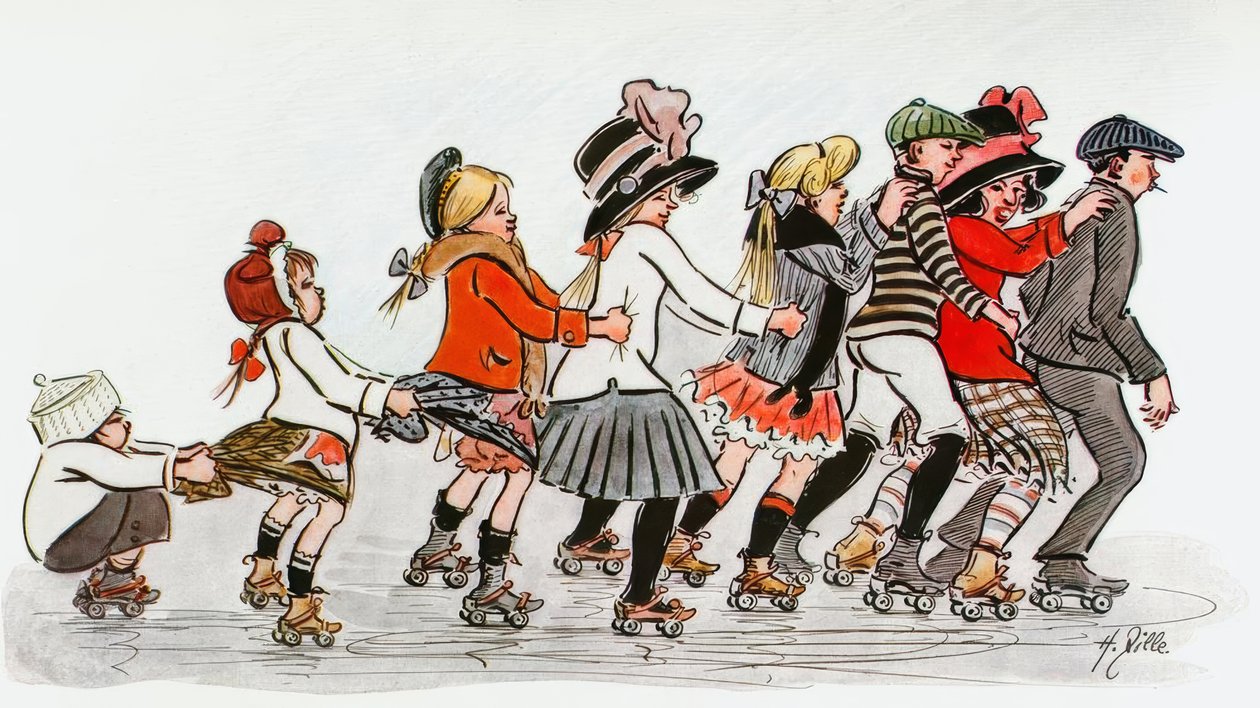 Roller Skating Club Around the Alex by Heinrich Zille