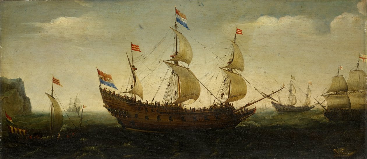 Dutch Three-Masted and Other Ships Offshore by Hendrick Cornelisz. Vroom