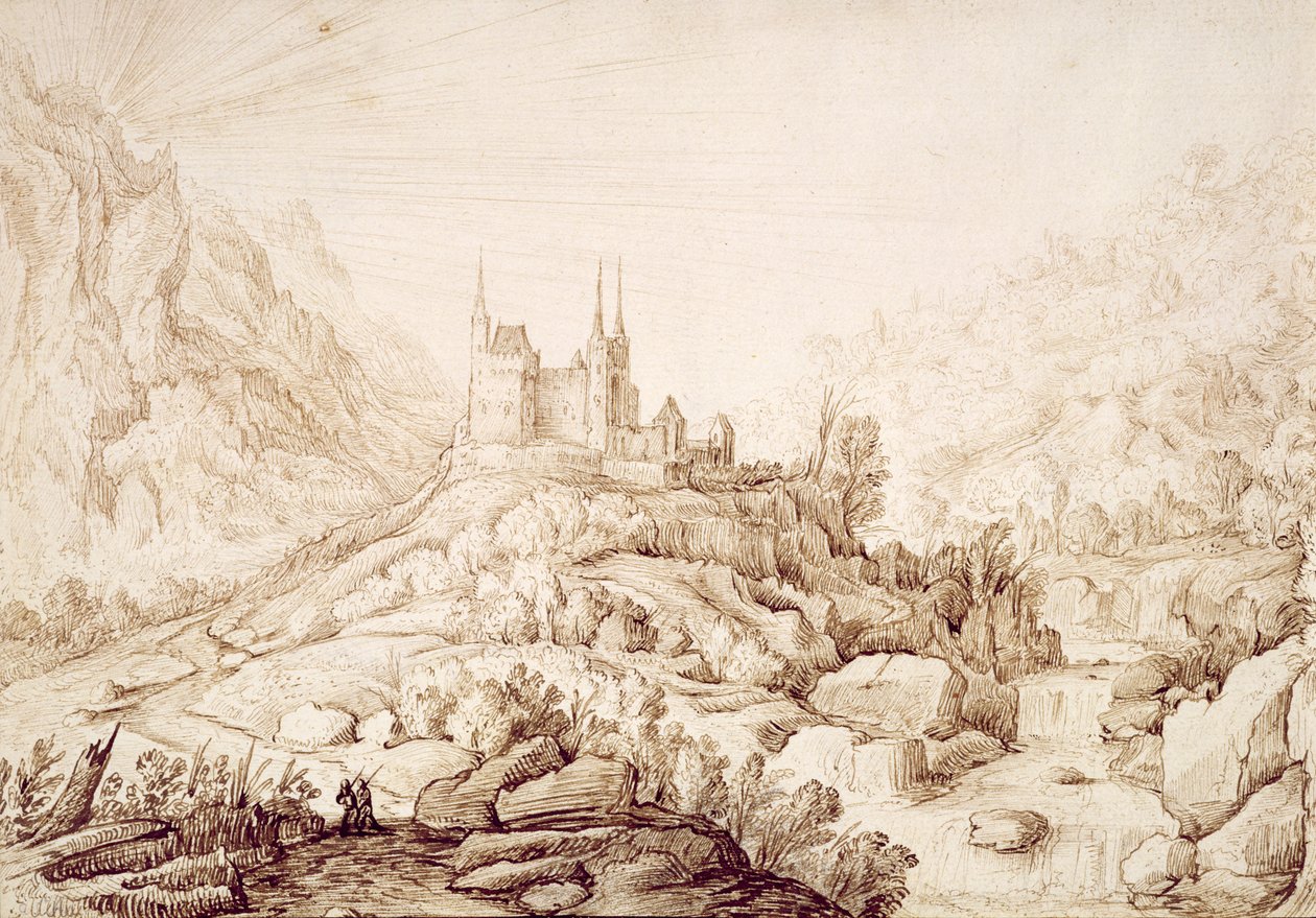 Mountainous landscape with a castle by Hendrick Cornelisz. Vroom
