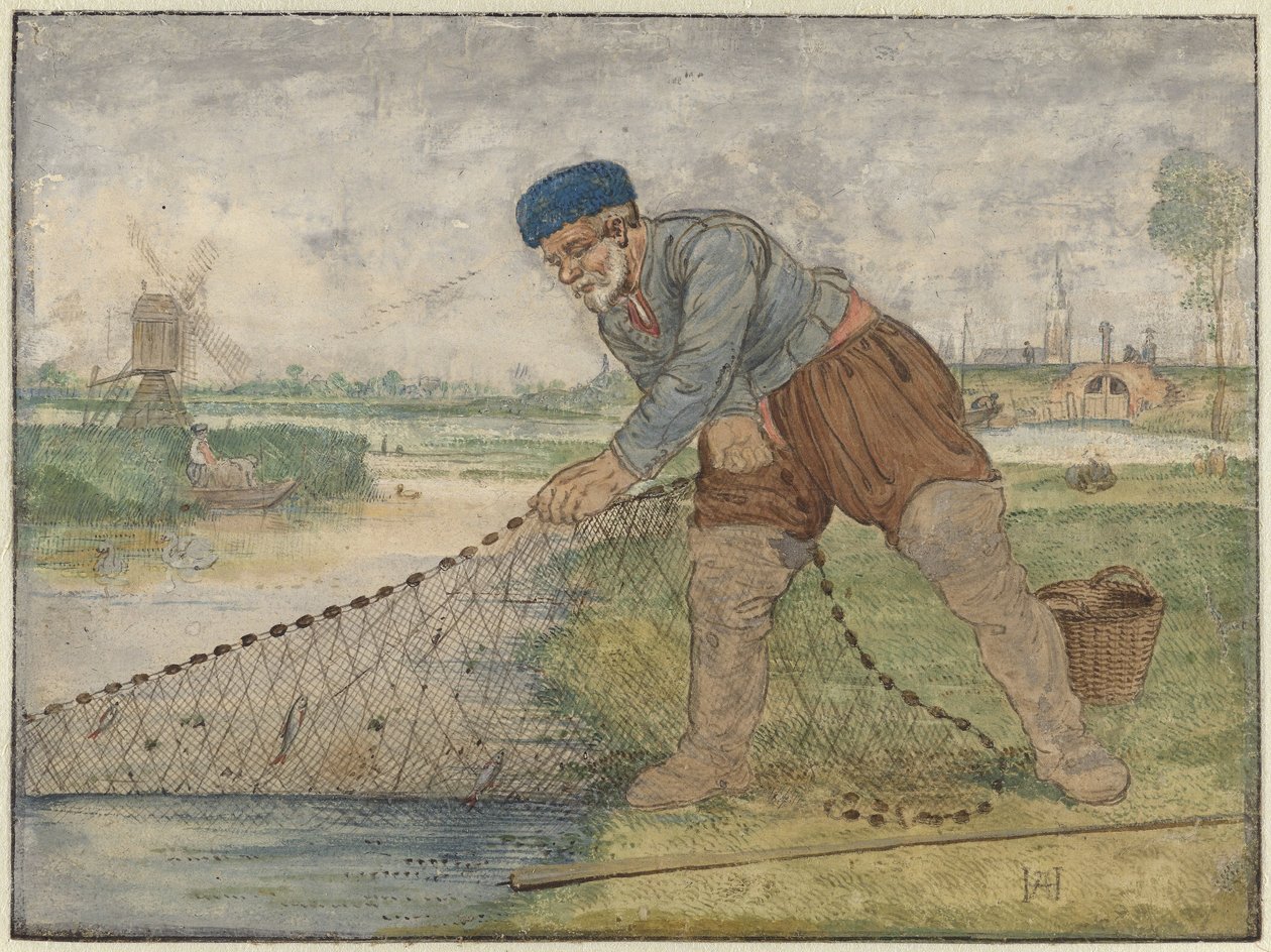 A Fisherman Hauling in His Net by Hendrick Avercamp