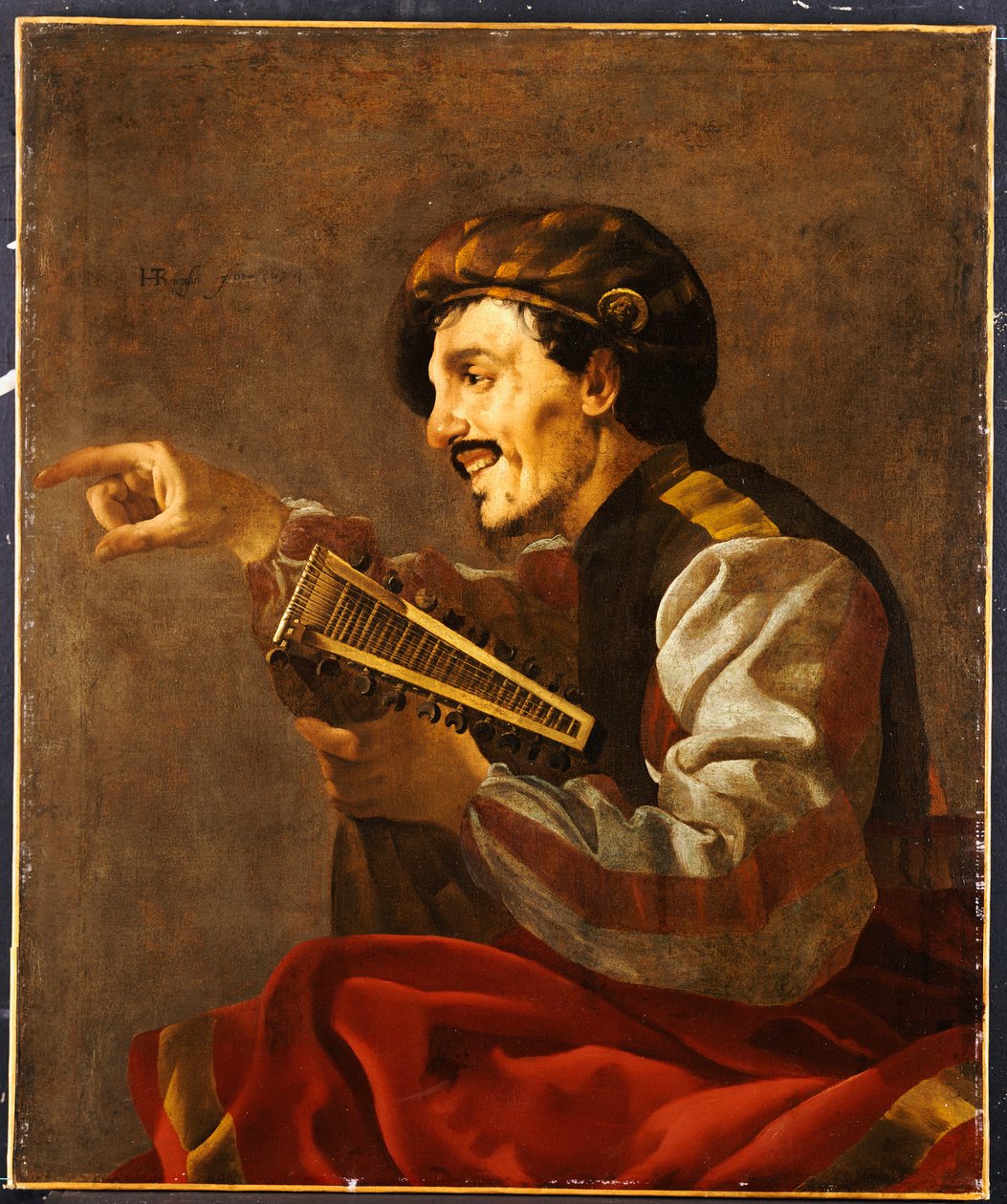 A Seated Lutanist Pointing by Hendrick ter Brugghen