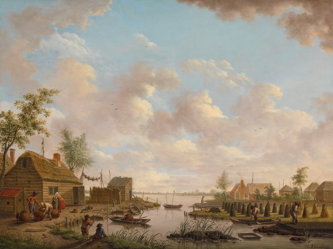 Landscape with Fishermen and Peat-Cutting Farmers in the Lowlands by Hendrik Willem Schweickhardt