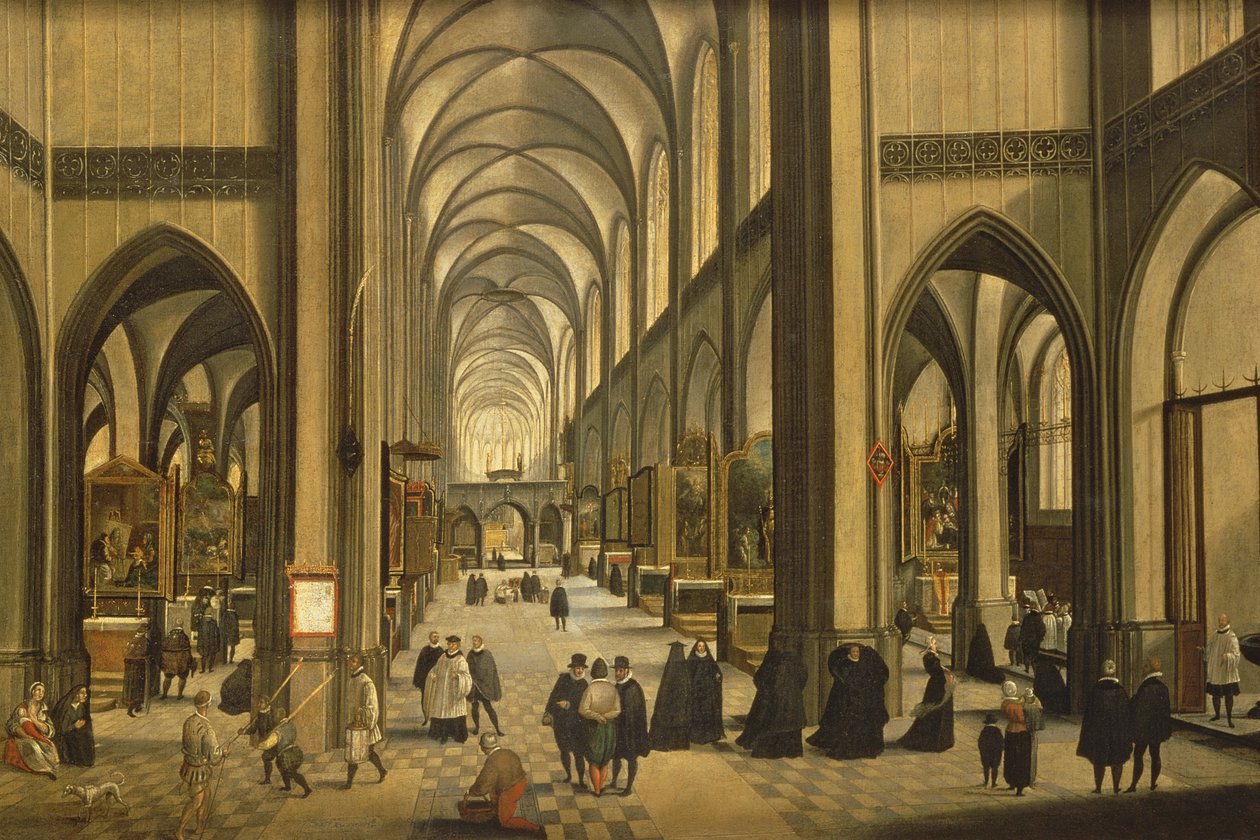 Interior of Antwerp cathedral with the Seven Sacraments by Hendrik van Steenwyck