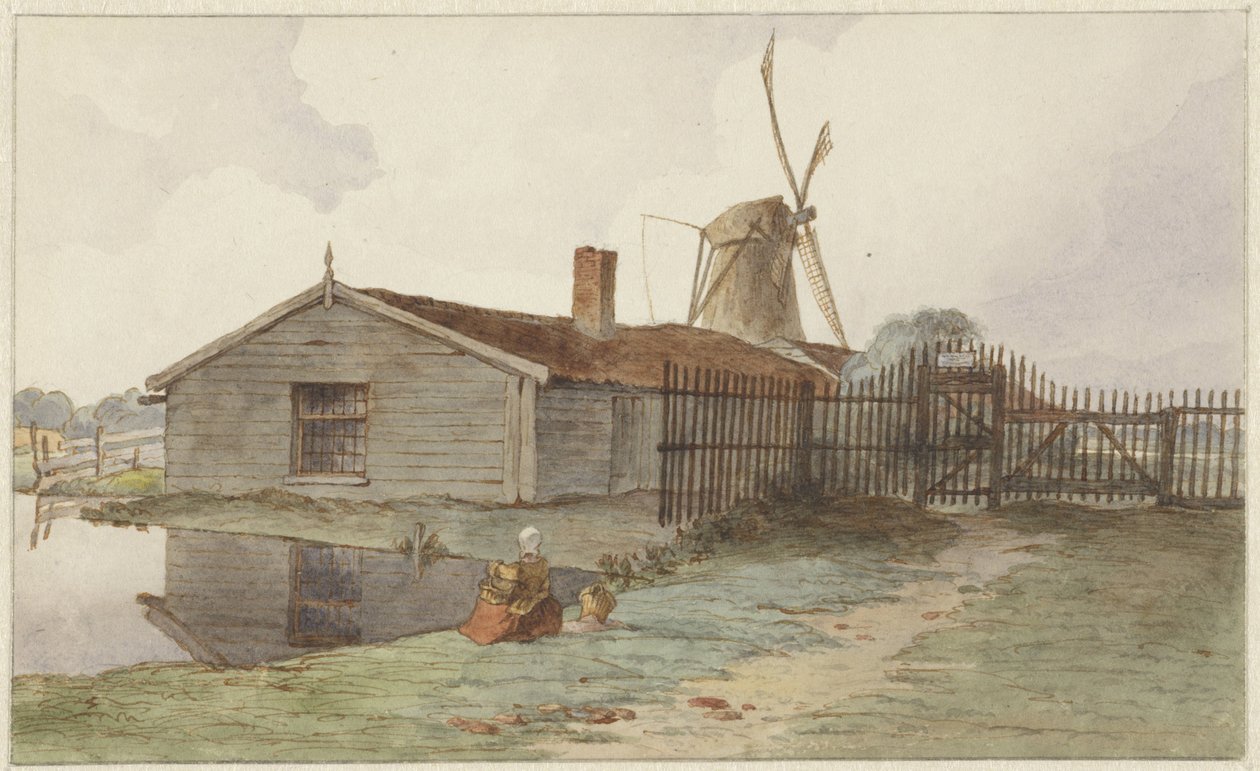 Mill with Wooden Buildings near Amsterdam by Hendrik Abraham Klinkhamer