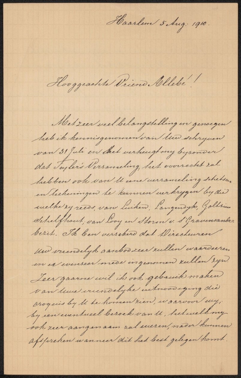 Letter to August Allebé by Hendrik Jacobus Scholten
