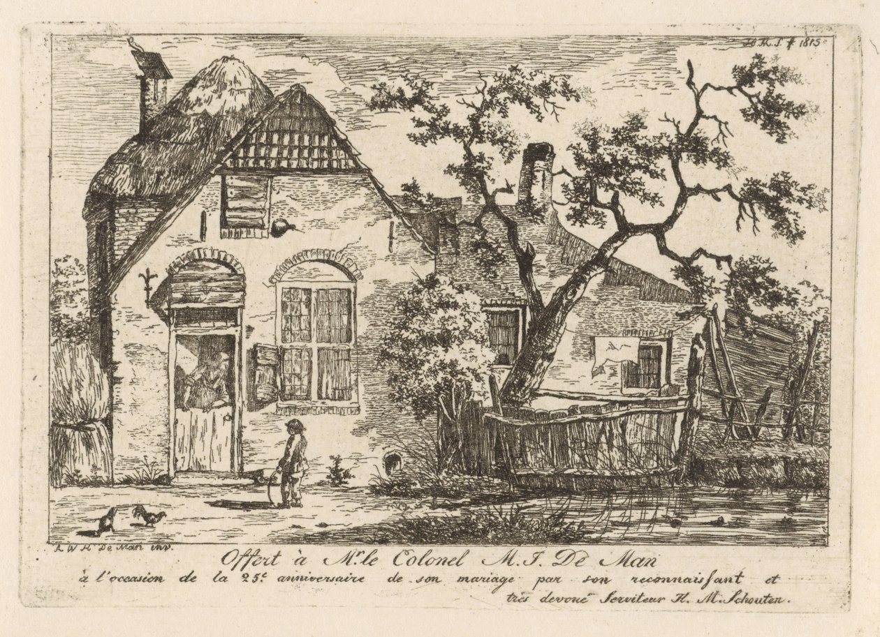 Boy with Hoop by a Farm by Hendrik Marcus Schouten