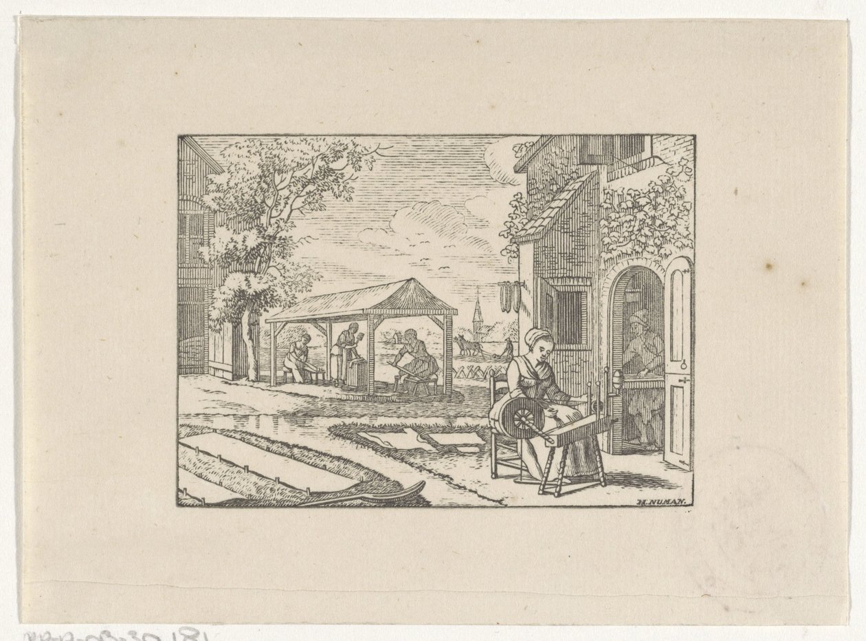 Figures Working in a Textile Workshop by Hendrik Numan