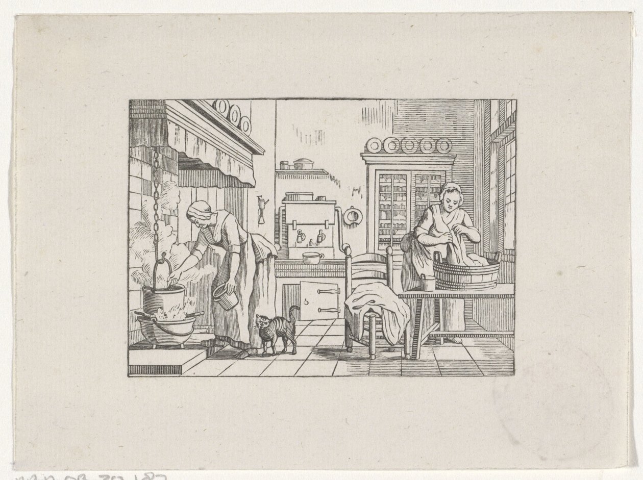 Kitchen Interior with Two Women Working by Hendrik Numan