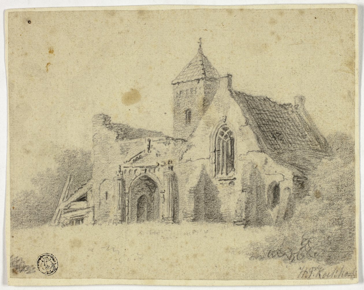Country Church in Ruins by Hendrik Pieter Koekkoek