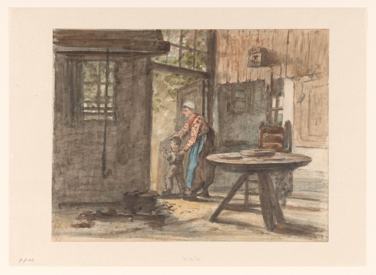 Woman Sewing and Child by Hendrik Valkenburg