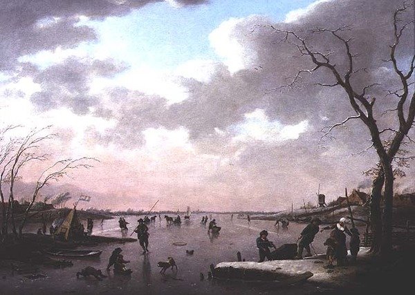 Winter Scene, Figures on the Ice by Hendrik Willem Schweickhardt