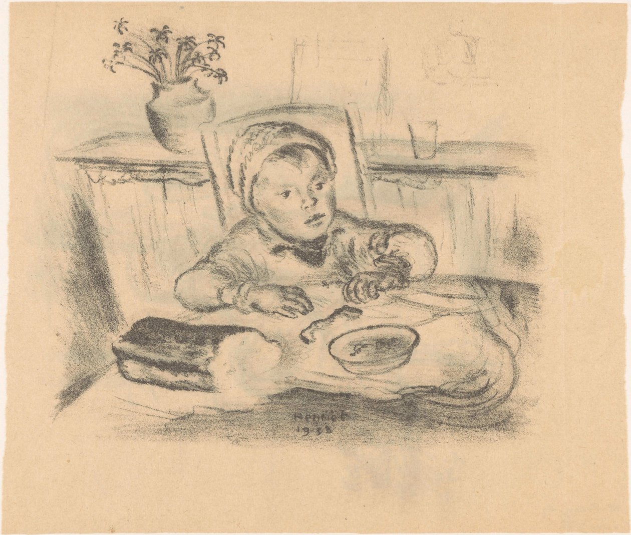 Child with Hat at Table by Henk Henriët