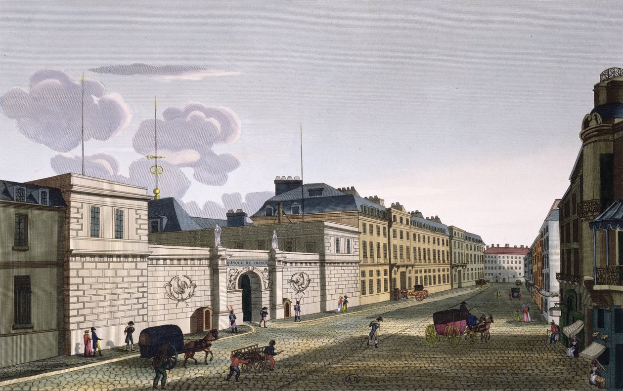 The Bank of France from Rue Croix-Petits-Champs, engraved by Eugene Dubois, 1800 by Henri Courvoisier Voisin