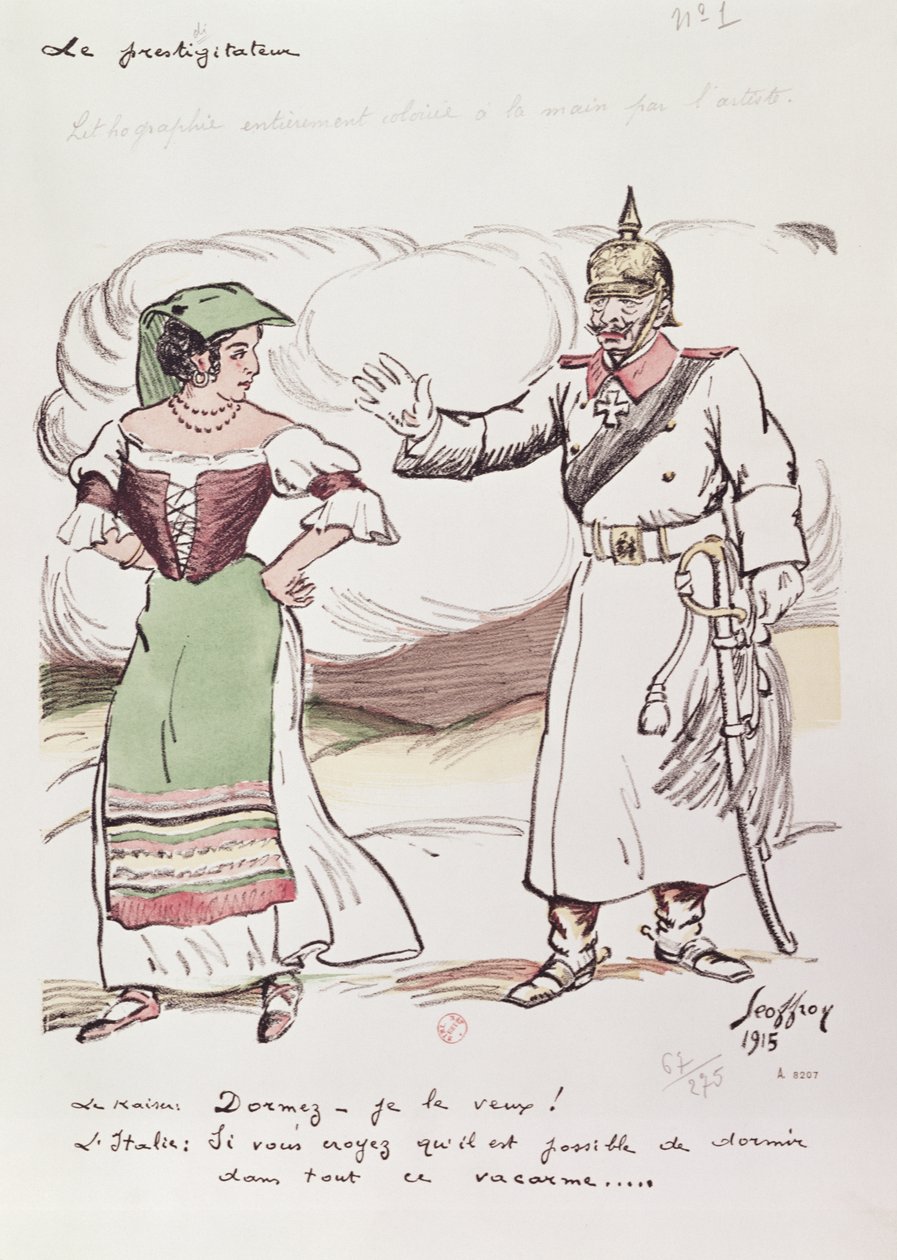 Kaiser Wilhelm II attempts to put Italy to sleep in order to prevent her entering the First World War by Henri Jules Jean Geoffroy