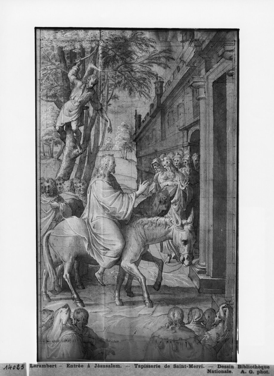 Life of Christ, Entry of Christ into Jerusalem, preparatory study of tapestry cartoon for the Church Saint-Merri in Paris, c.1585-90 by Henri Lerambert