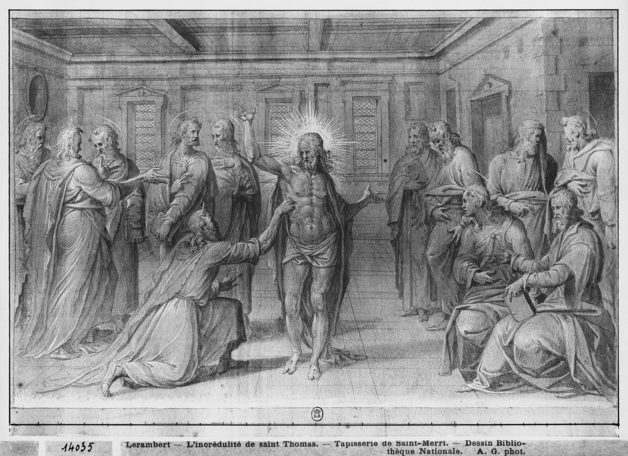 Life of Christ, Incredulity of St. Thomas, Preparatory Study of Tapestry Cartoon for the Church Saint-Merri in Paris, c.1585-90 by Henri Lerambert