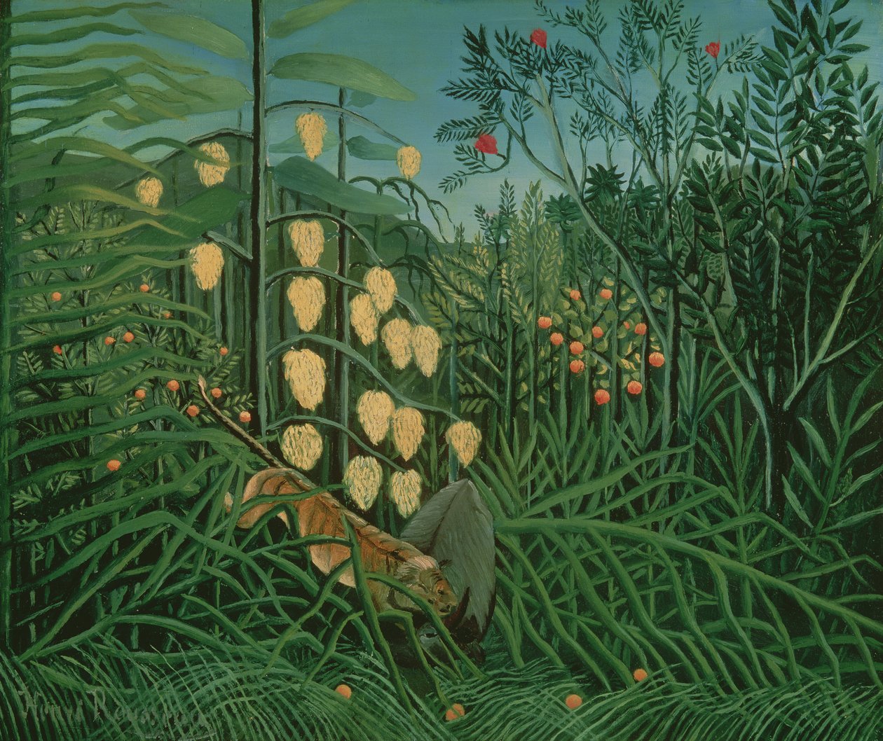 Tropical Forest: Battling Tiger and Buffalo by Henri Rousseau