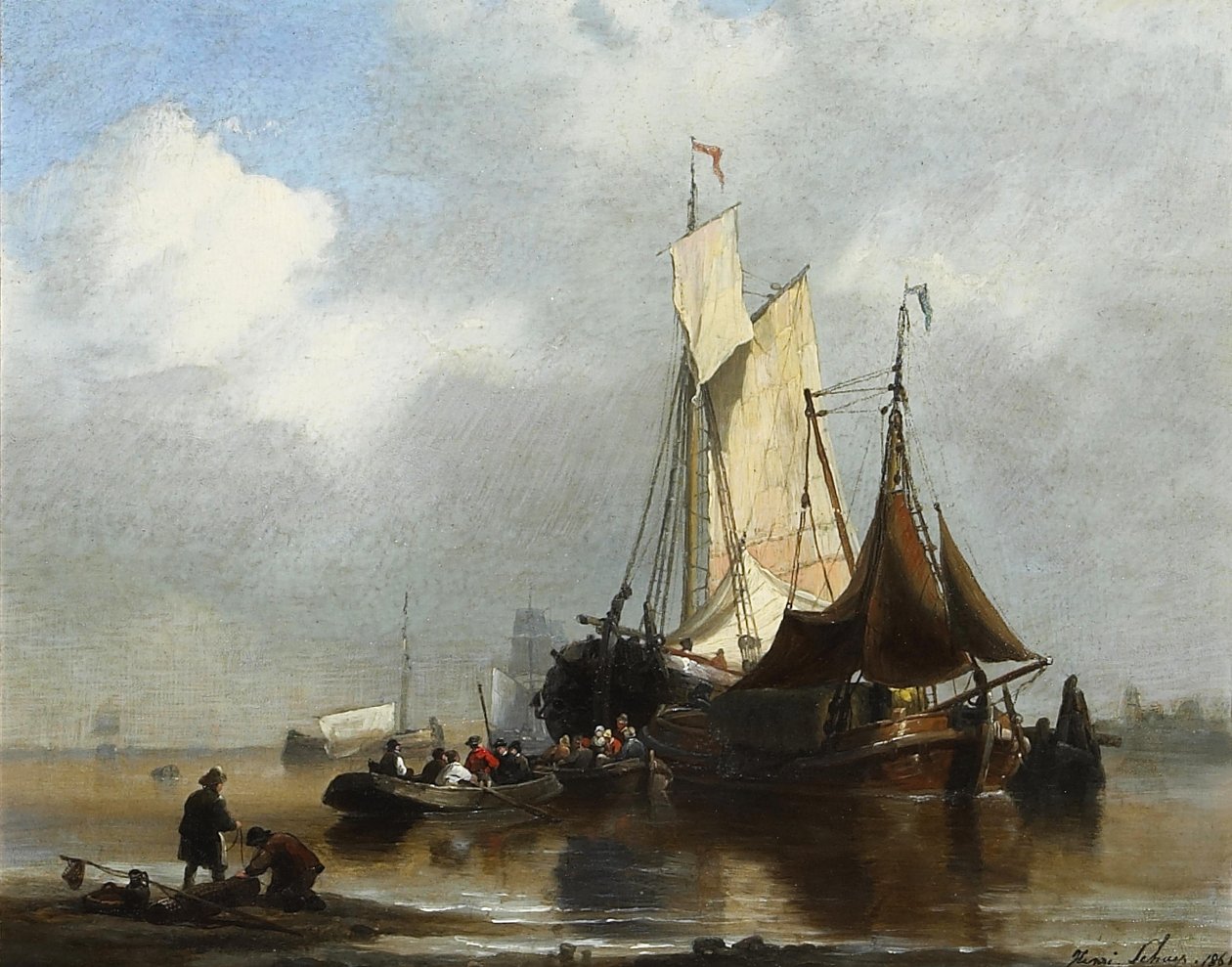 Ships in a Harbor by Henri Adolphe Schaep