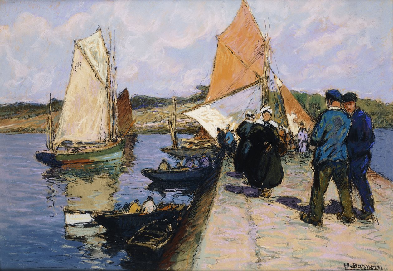 Fisherfolk on a Quayside by Henri Alphonse Barnoin